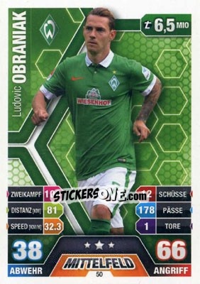 Sticker Ludovic Obraniak - German Fussball Bundesliga 2014-2015. Match Attax - Topps