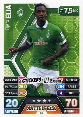 Figurina Eljero Elia - German Fussball Bundesliga 2014-2015. Match Attax - Topps