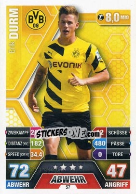 Sticker Erik Durm - German Fussball Bundesliga 2014-2015. Match Attax n. 57 - Topps