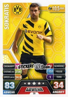 Sticker Sokratis Papastathopoulos - German Fussball Bundesliga 2014-2015. Match Attax - Topps