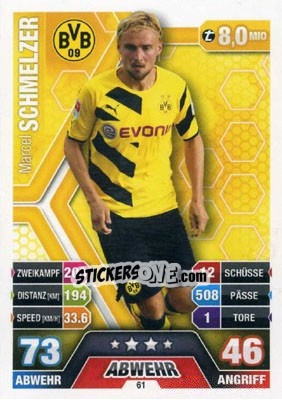 Sticker Marcel Schmelzer - German Fussball Bundesliga 2014-2015. Match Attax - Topps