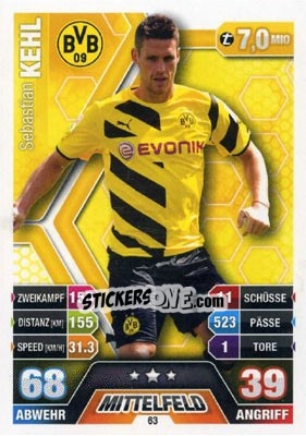 Sticker Sebastian Kehl - German Fussball Bundesliga 2014-2015. Match Attax - Topps