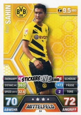 Sticker Nuri Sahin - German Fussball Bundesliga 2014-2015. Match Attax - Topps