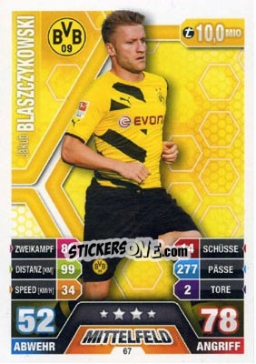Sticker Jakub Błaszczykowski - German Fussball Bundesliga 2014-2015. Match Attax n. 67 - Topps