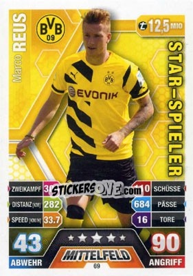 Sticker Marco Reus - German Fussball Bundesliga 2014-2015. Match Attax n. 69 - Topps
