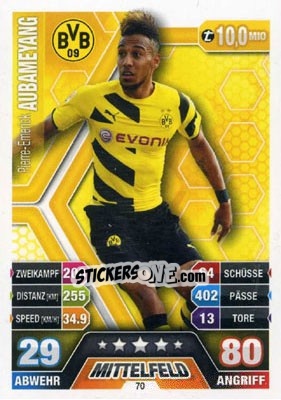 Sticker Pierre-Emerick Aubameyang - German Fussball Bundesliga 2014-2015. Match Attax n. 70 - Topps