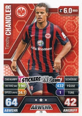 Sticker Timothy Chandler - German Fussball Bundesliga 2014-2015. Match Attax n. 75 - Topps