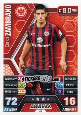 Sticker Carlos Zambrano - German Fussball Bundesliga 2014-2015. Match Attax - Topps