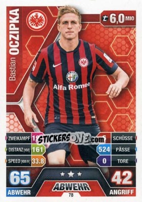 Sticker Bastian Oczipka - German Fussball Bundesliga 2014-2015. Match Attax - Topps