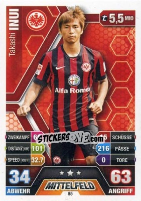 Sticker Takashi Inui - German Fussball Bundesliga 2014-2015. Match Attax n. 85 - Topps