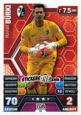 Sticker Roman Bürki - German Fussball Bundesliga 2014-2015. Match Attax n. 92 - Topps
