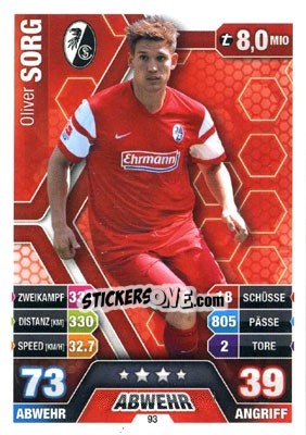 Sticker Oliver Sorg - German Fussball Bundesliga 2014-2015. Match Attax - Topps