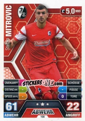 Sticker Stefan Mitrovic - German Fussball Bundesliga 2014-2015. Match Attax n. 100 - Topps