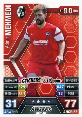 Sticker Admir Mehmedi - German Fussball Bundesliga 2014-2015. Match Attax n. 106 - Topps