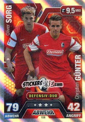 Sticker Oliver Sorg / Christian Günter - German Fussball Bundesliga 2014-2015. Match Attax n. 108 - Topps