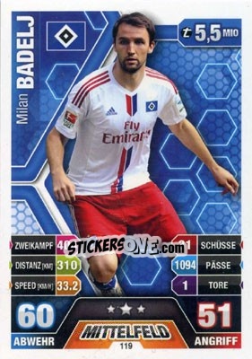 Sticker Milan Badelj - German Fussball Bundesliga 2014-2015. Match Attax n. 119 - Topps