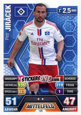 Sticker Petr Jiracek - German Fussball Bundesliga 2014-2015. Match Attax - Topps