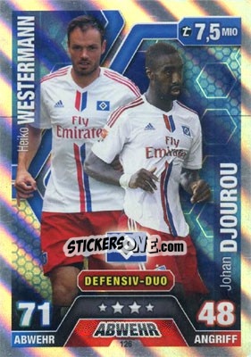 Sticker Heiko Westermann / Johan Djourou - German Fussball Bundesliga 2014-2015. Match Attax n. 126 - Topps