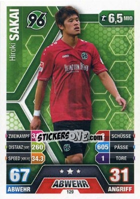 Sticker Hiroki Sakai - German Fussball Bundesliga 2014-2015. Match Attax n. 129 - Topps
