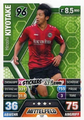Sticker Hiroshi Kiyotake - German Fussball Bundesliga 2014-2015. Match Attax n. 137 - Topps
