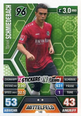 Cromo Manuel Schmiedebach - German Fussball Bundesliga 2014-2015. Match Attax - Topps