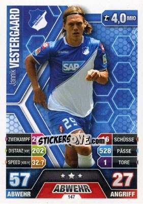 Sticker Jannik Vestergaard - German Fussball Bundesliga 2014-2015. Match Attax - Topps
