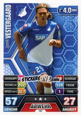 Sticker Jannik Vestergaard - German Fussball Bundesliga 2014-2015. Match Attax n. 147 - Topps