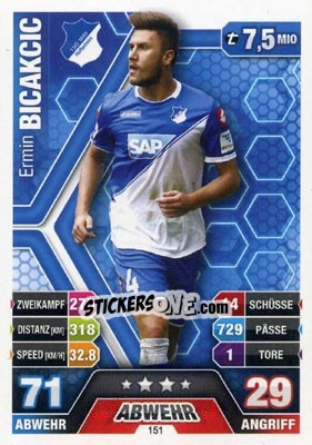 Sticker Ermin Bicakcic - German Fussball Bundesliga 2014-2015. Match Attax n. 151 - Topps