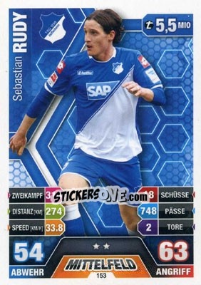 Sticker Sebastian Rudy - German Fussball Bundesliga 2014-2015. Match Attax n. 153 - Topps