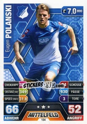 Sticker Eugen Polanski - German Fussball Bundesliga 2014-2015. Match Attax n. 154 - Topps