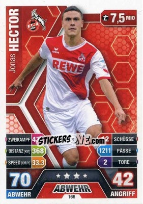 Sticker Jonas Hector - German Fussball Bundesliga 2014-2015. Match Attax n. 166 - Topps