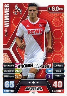 Sticker Kevin Wimmer - German Fussball Bundesliga 2014-2015. Match Attax - Topps