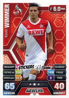 Sticker Kevin Wimmer - German Fussball Bundesliga 2014-2015. Match Attax n. 167 - Topps