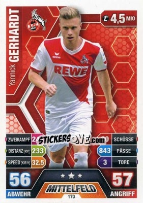 Sticker Yannick Gerhardt - German Fussball Bundesliga 2014-2015. Match Attax n. 170 - Topps