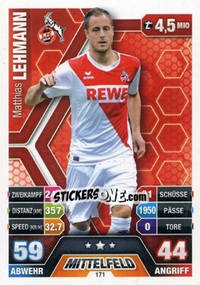 Sticker Matthias Lehmann - German Fussball Bundesliga 2014-2015. Match Attax n. 171 - Topps