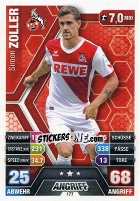 Sticker Simon Zoller - German Fussball Bundesliga 2014-2015. Match Attax n. 177 - Topps