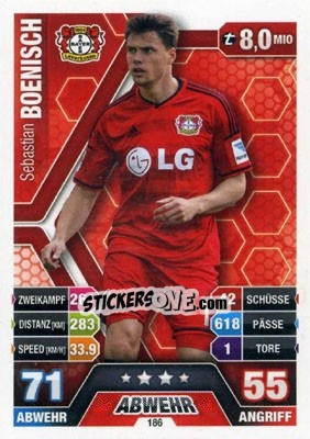 Sticker Sebastian Boenisch - German Fussball Bundesliga 2014-2015. Match Attax - Topps