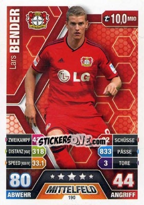 Sticker Lars Bender - German Fussball Bundesliga 2014-2015. Match Attax - Topps