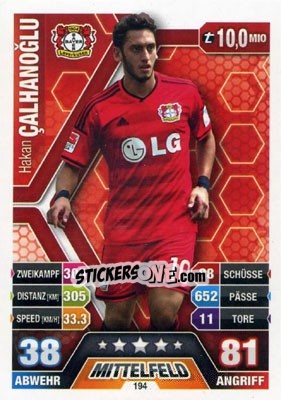 Sticker Hakan Çalhanoğlu - German Fussball Bundesliga 2014-2015. Match Attax - Topps