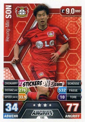 Sticker Heung-Min Son - German Fussball Bundesliga 2014-2015. Match Attax n. 195 - Topps