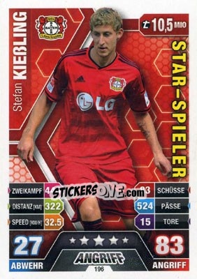 Sticker Stefan Kießling - German Fussball Bundesliga 2014-2015. Match Attax n. 196 - Topps