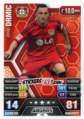 Sticker Josip Drmic - German Fussball Bundesliga 2014-2015. Match Attax n. 197 - Topps