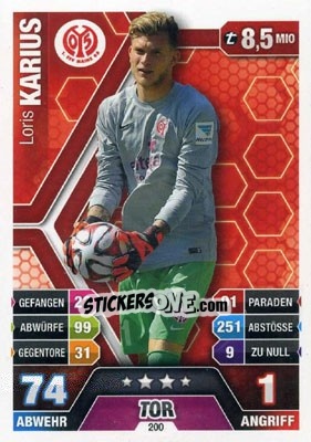 Sticker Loris Karius - German Fussball Bundesliga 2014-2015. Match Attax - Topps