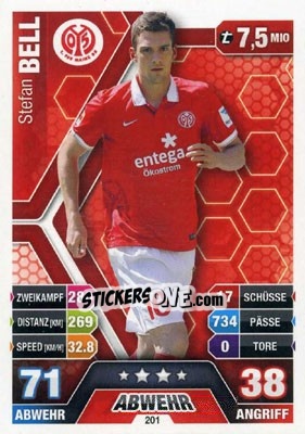 Sticker Stefan Bell - German Fussball Bundesliga 2014-2015. Match Attax n. 201 - Topps