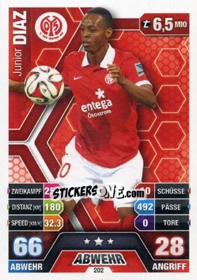 Sticker Júnior Díaz - German Fussball Bundesliga 2014-2015. Match Attax n. 202 - Topps