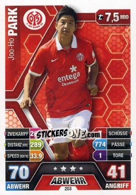 Sticker Joo-Ho Park - German Fussball Bundesliga 2014-2015. Match Attax n. 203 - Topps