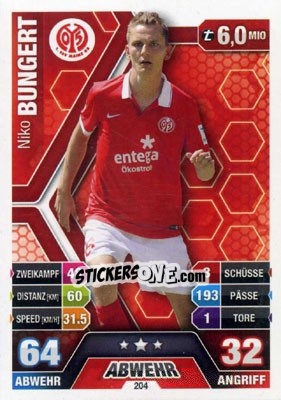 Sticker Niko Bungert - German Fussball Bundesliga 2014-2015. Match Attax - Topps