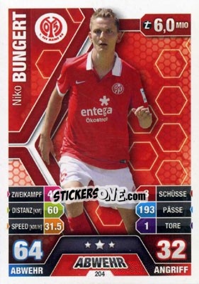 Cromo Niko Bungert - German Fussball Bundesliga 2014-2015. Match Attax - Topps