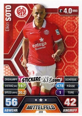 Sticker Elkin Soto - German Fussball Bundesliga 2014-2015. Match Attax n. 208 - Topps