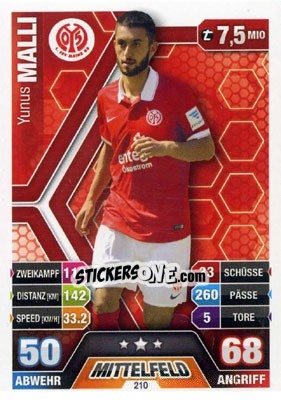 Sticker Yunus Malli - German Fussball Bundesliga 2014-2015. Match Attax - Topps